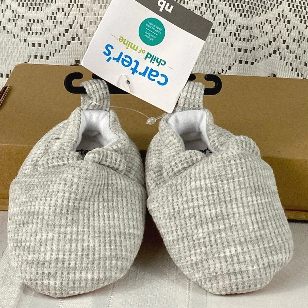 NWT  Newborn NB Carters Child of Mine Baby Waffle Knit Slippers Gray Booties